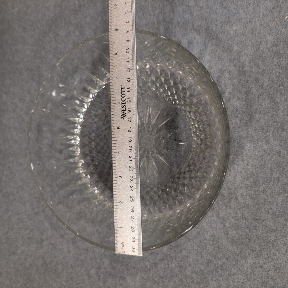 Vintage Arcoroc USA Crystal Glass Serving Bowl Starburst Faceted Design 9" x 4" - Picture 5 of 6